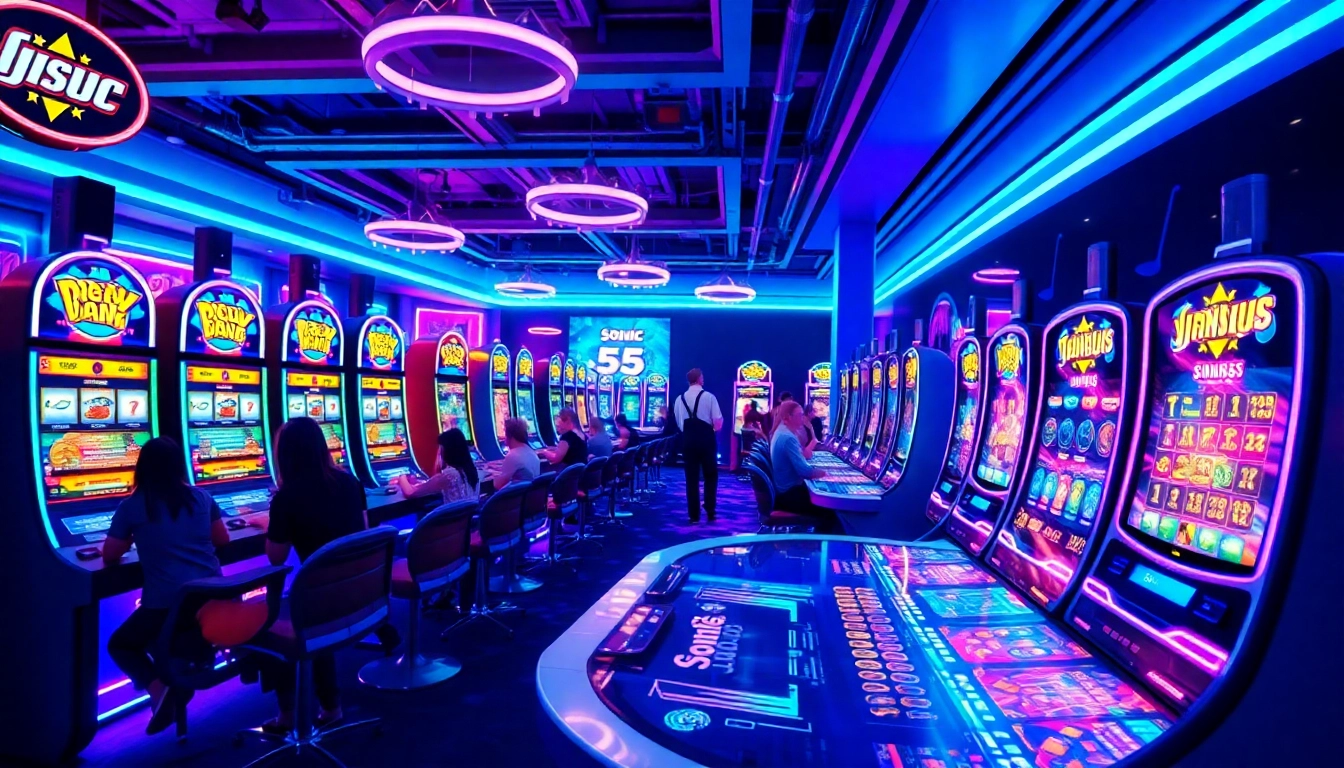 Engaging scene representing sonic55 in a modern online casino environment with vibrant colors and dynamic players.