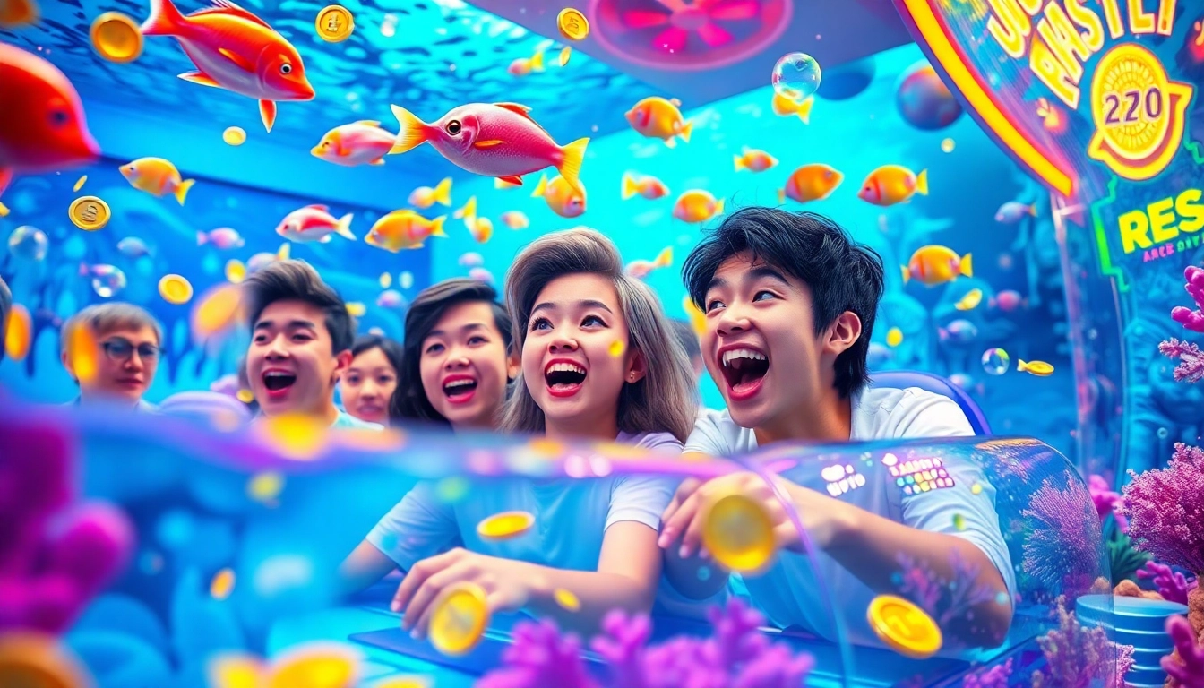Bắn cá đổi thưởng game with players immersed in a vibrant underwater environment.