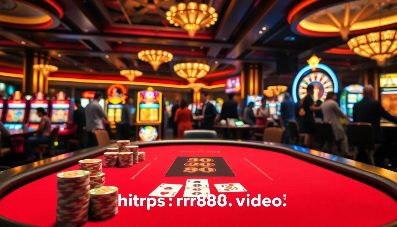 Exciting scene of players enjoying casino games like poker and slots at https://rr888.video/.