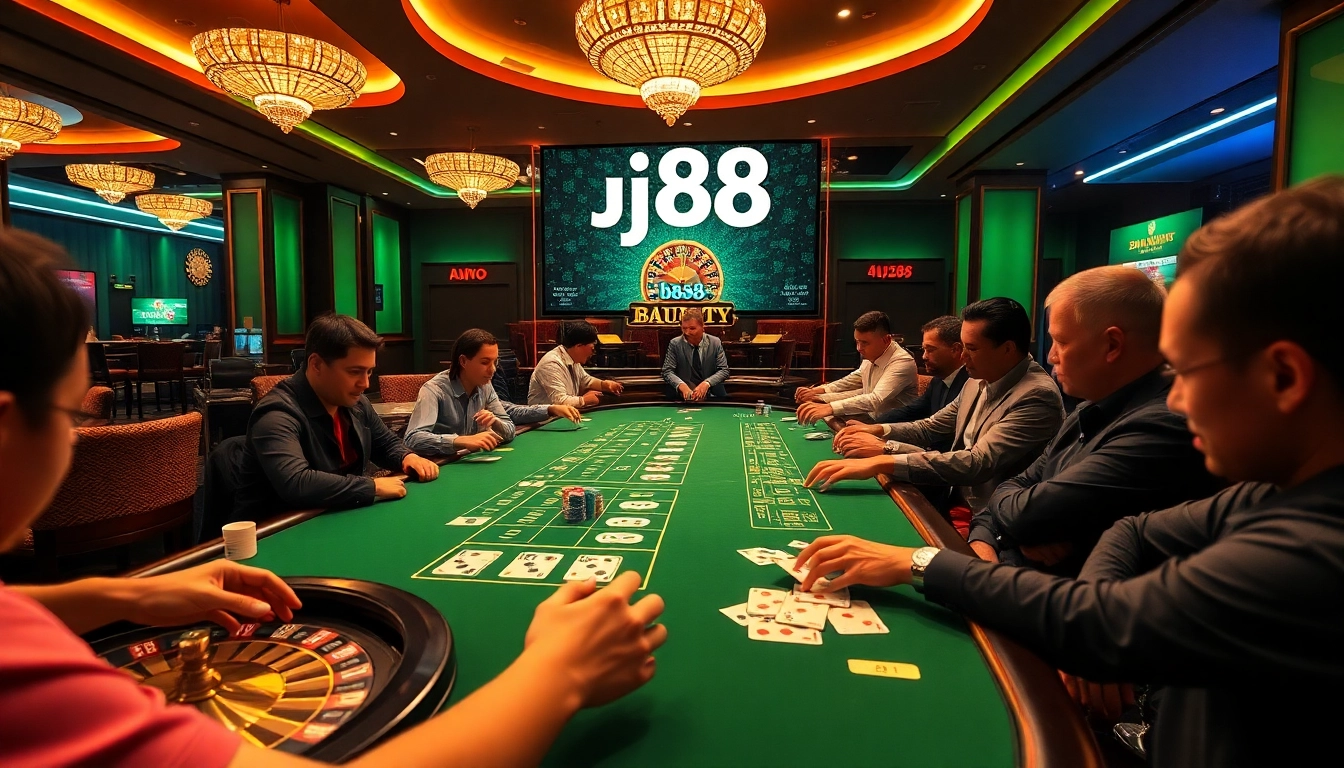 Players enjoying blackjack at a casino, emphasizing 'bj88 đăng nhập' for online access to thrilling games.