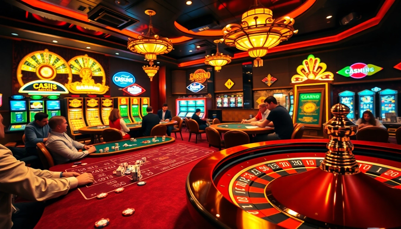 Experience the excitement of game bài đổi thưởng with lively casino players at vibrant tables.