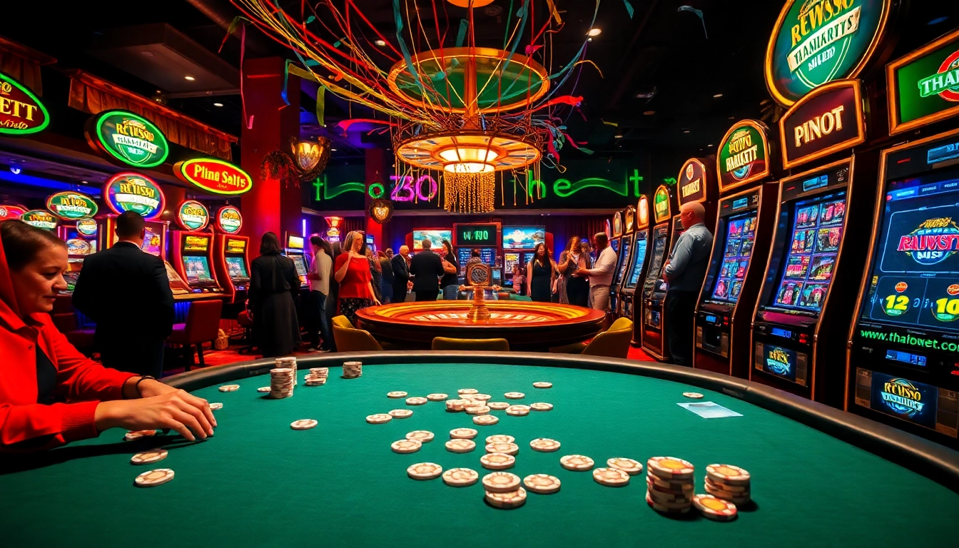 Thrilling poker action at https://thabetcom.dev/, showcasing intense players and vibrant casino lights.