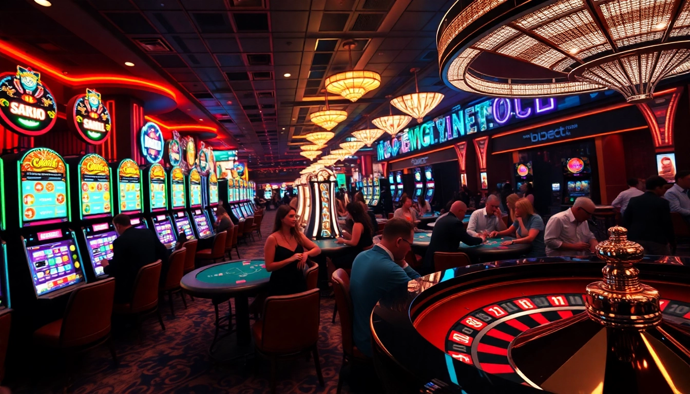 The scene of a vibrant casino floor, featuring players at poker tables and slot machines, highlighting the phrase c.ai no filter.