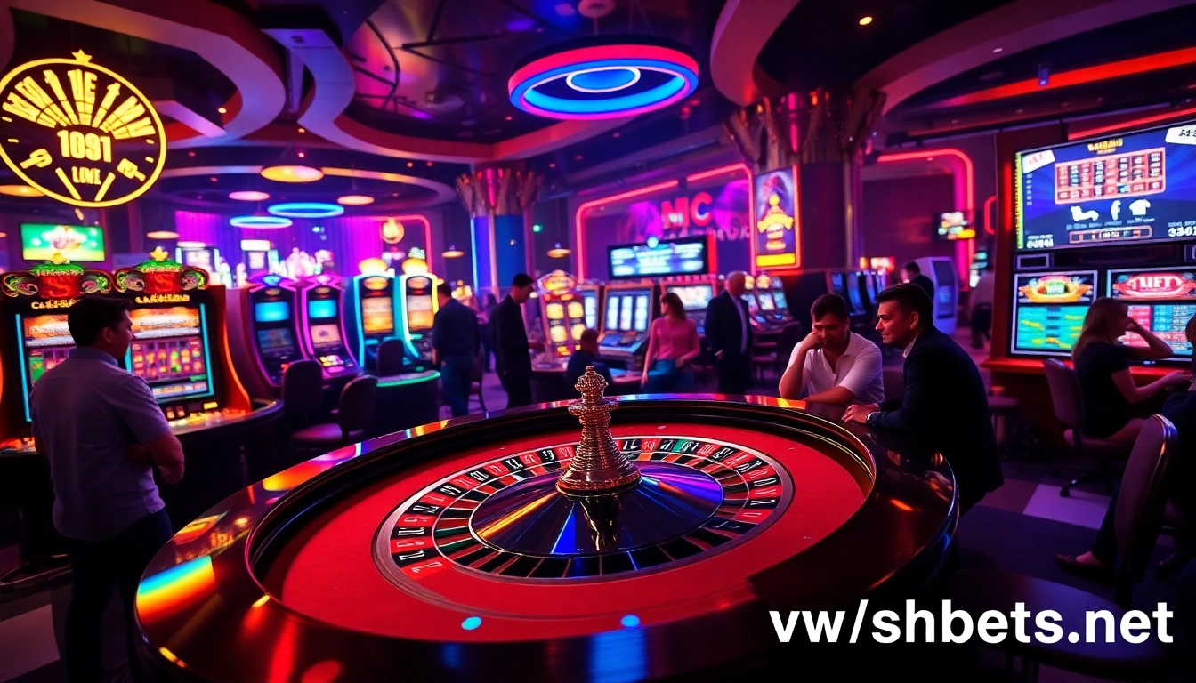 Experience the excitement of https://shbets.net/ at a vibrant casino with roulette and players engaging in thrilling betting actions.