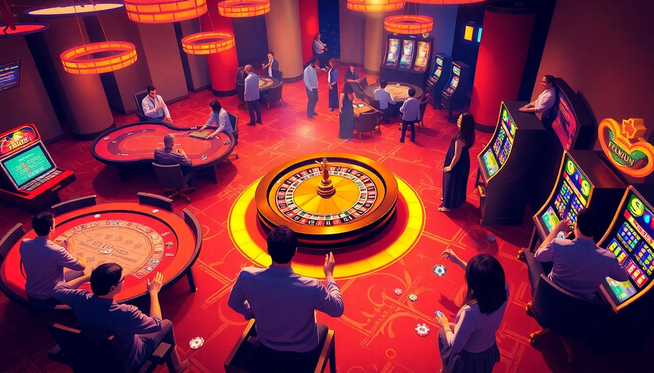 Enjoy the excitement of f168.run with vibrant casino tables, roulette wheel, and lively players betting hard.