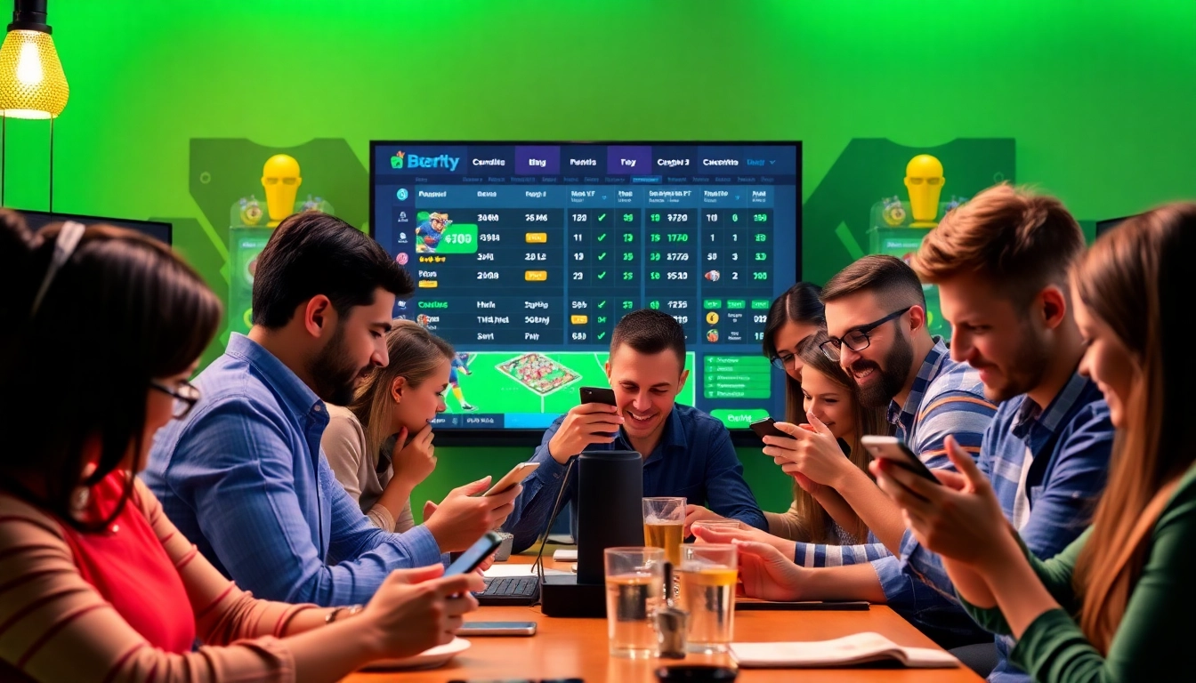 People enjoying güvenilir bahis siteleri while engaging in online sports betting in a vibrant setting.