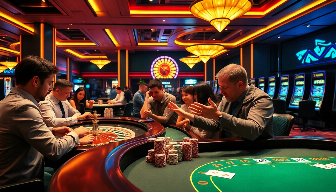 Experience high-stakes excitement with players at a baccarat table at https://debet7a.com/, featuring colorful chips and cards.
