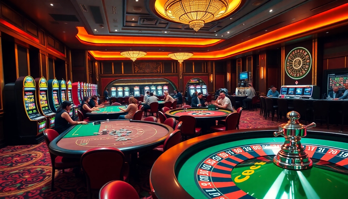 Engaging casino scene with poker, roulette, and chat +18 buzz from players.