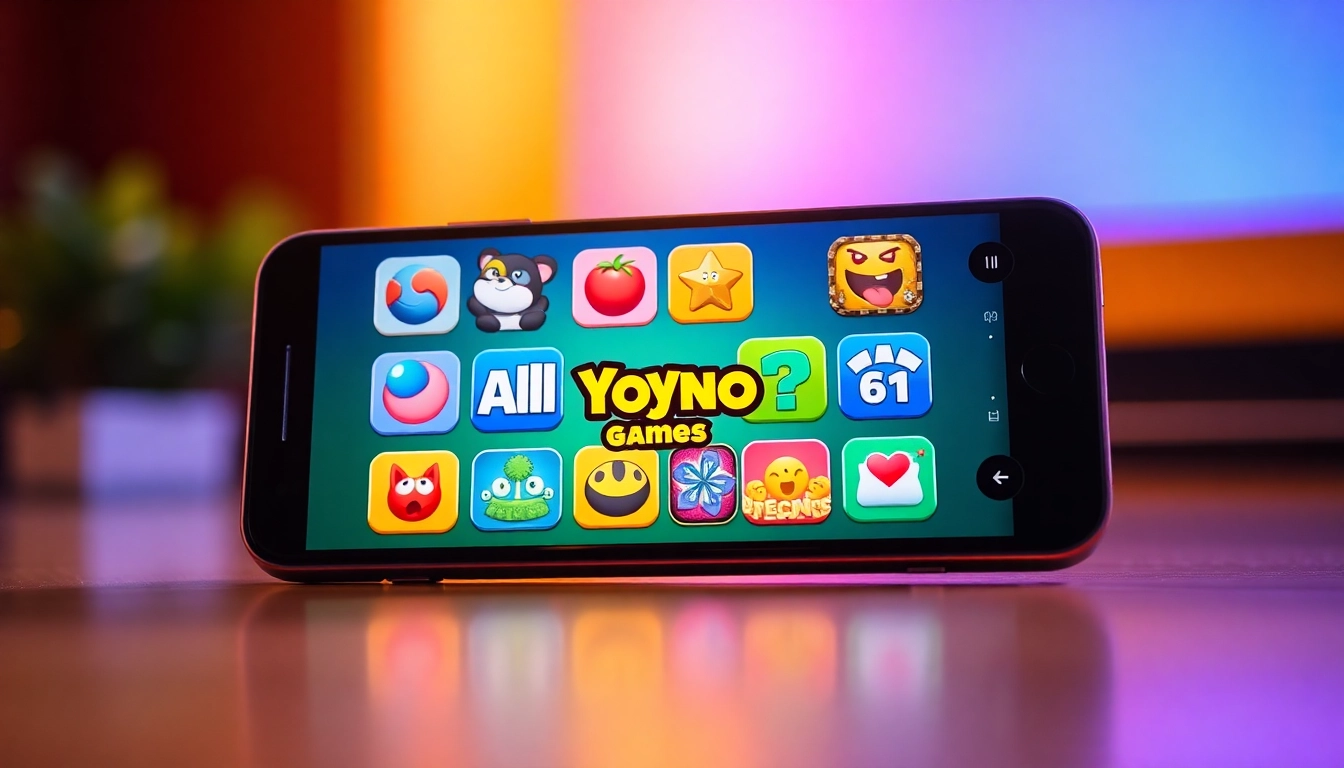 Experience thrilling options with ALL YONO GAMES showcased on a smartphone screen.